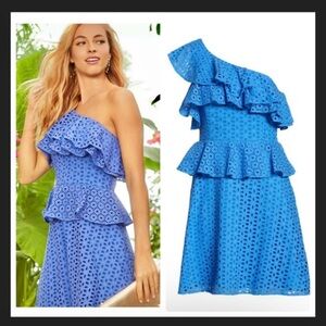 NWT Lilly Pulitzer Blue Eyelet One Shoulder Dress